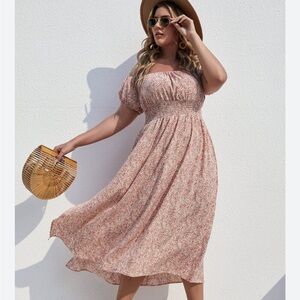 SHEIN Curve Ditsy floral print milkmaid Bardot smocked dress size 3XL